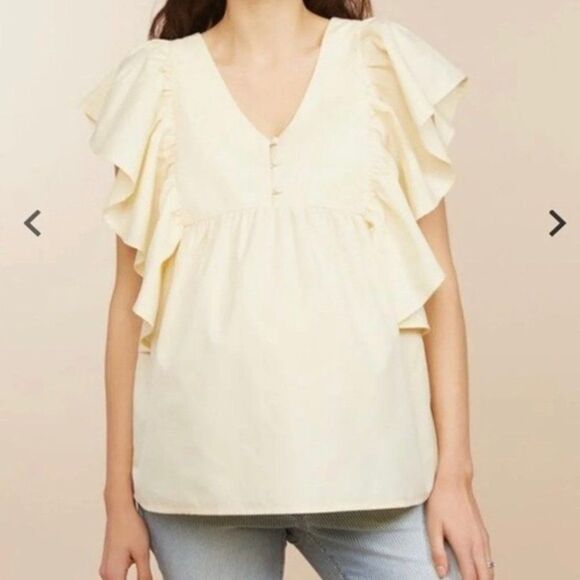 Motherhood Yellow Flutter Sleeve Ruffle Comfy Casual Maternity Top Size L New - Picture 1 of 12